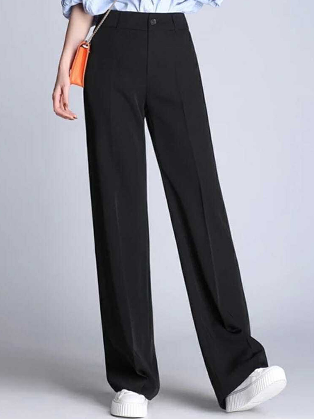

Next One Women Relaxed Straight Leg Loose Fit High-Rise Easy Wash Trousers, Black
