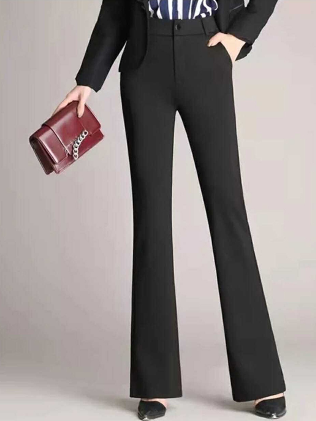 

Next One Women Black Relaxed Straight Leg Flared High-Rise Easy Wash Bootcut Trousers