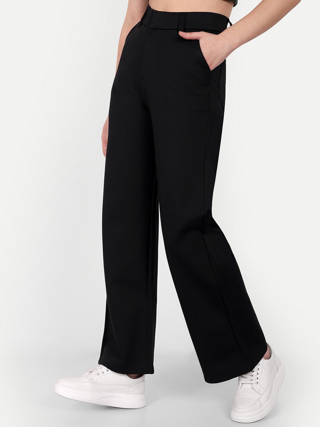 

Next One Women Smart Loose Fit High-Rise Easy Wash Parallel Trousers, Black