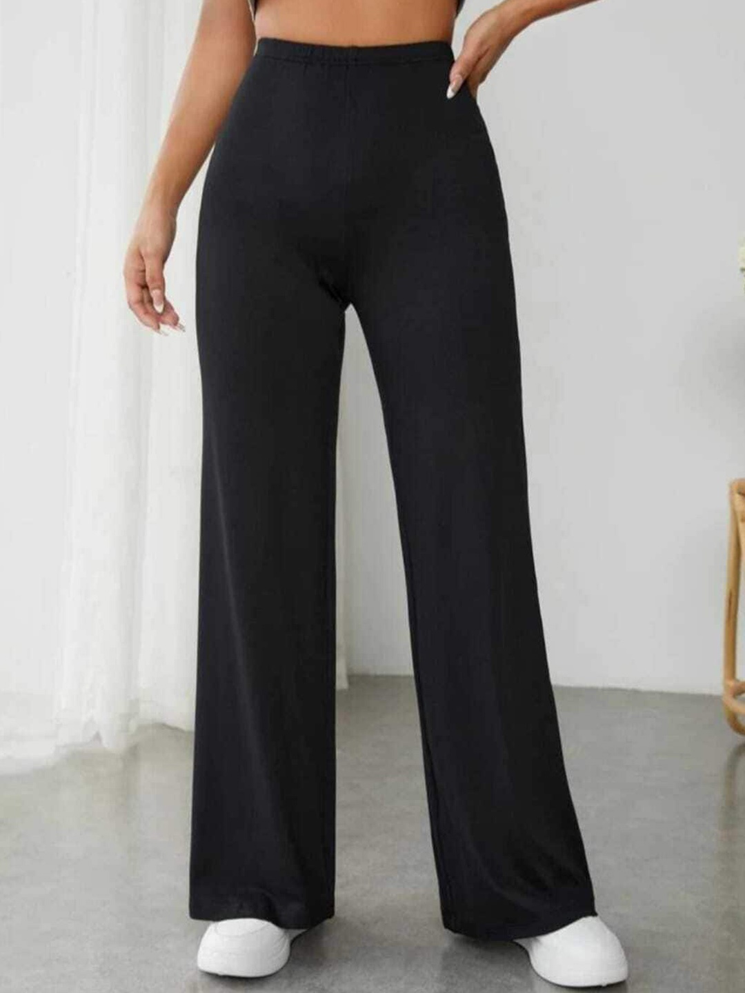 

Next One Women Relaxed Straight Leg Loose Fit High-Rise Easy Wash Trousers, Black