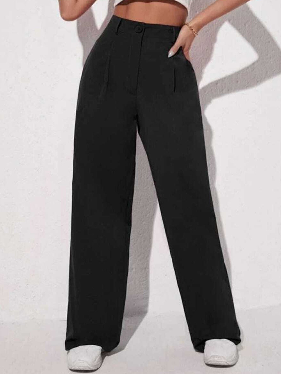 

Next One Women Relaxed Straight Leg Loose Fit High-Rise Easy Wash Parallel Trousers, Black