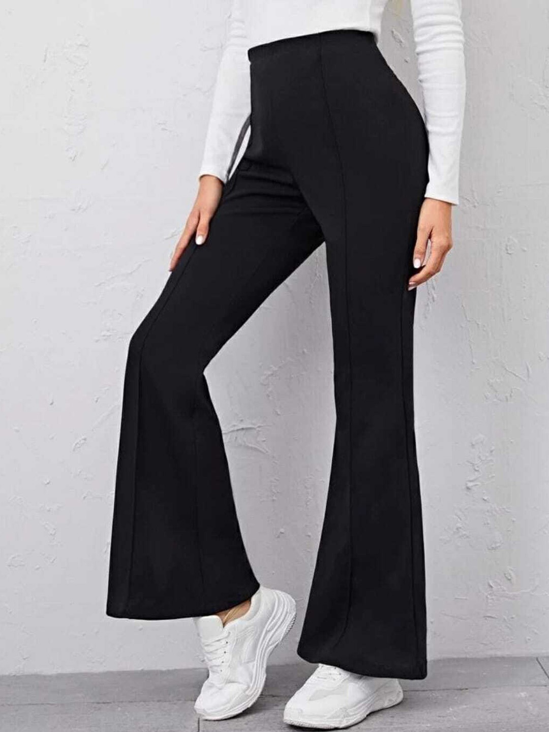 

Next One Women Relaxed Straight Leg Flared High-Rise Trousers, Black