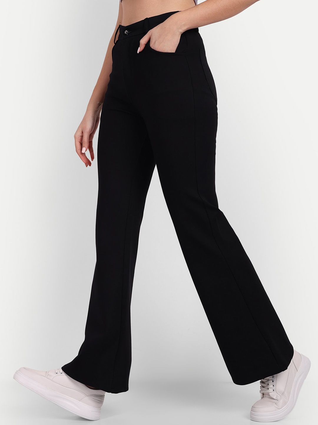 

Next One Women Smart Flared High-Rise Easy Wash Trousers, Black