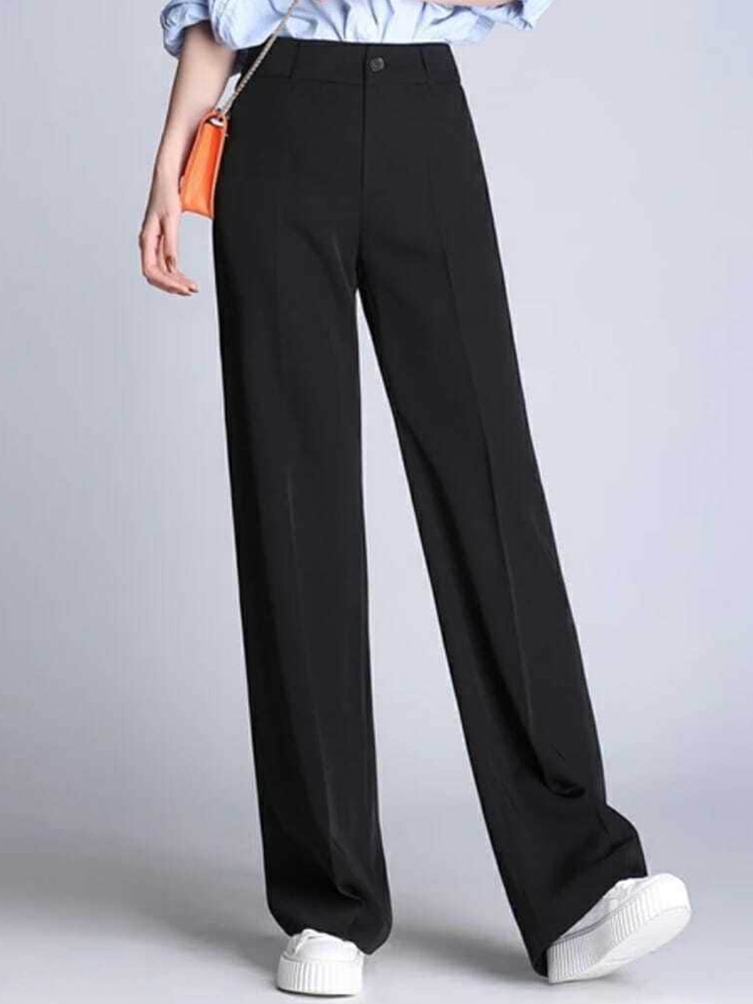 

Next One Women Relaxed Straight Leg Loose Fit High-Rise Easy Wash Pleated Trousers, Black