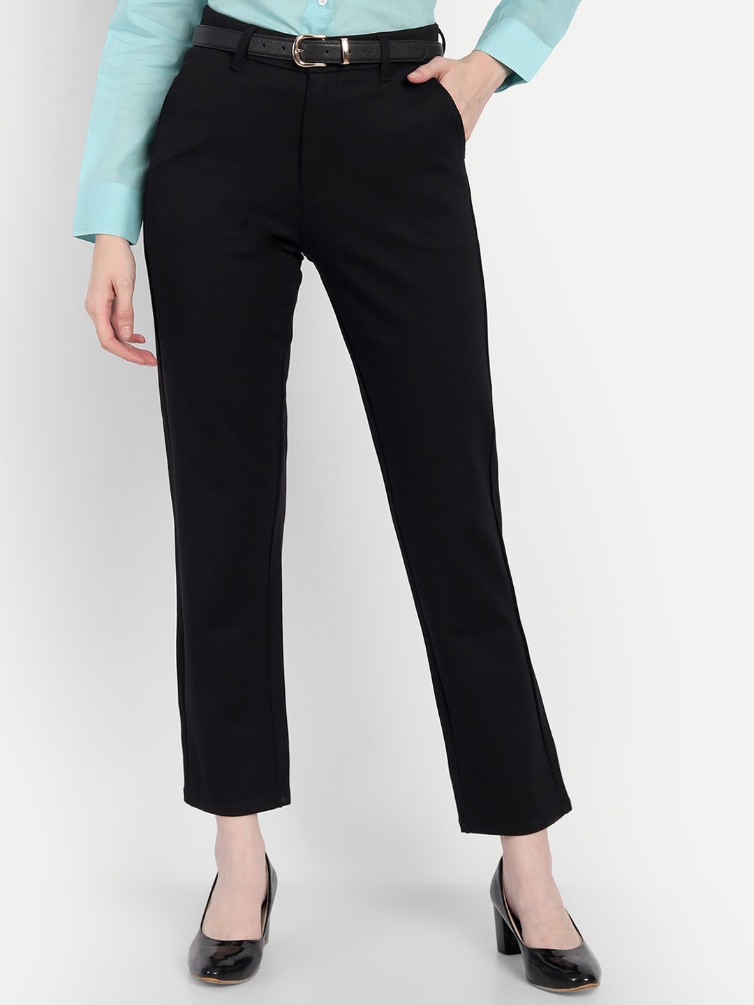 

Next One Women Smart Loose Fit High-Rise Easy Wash Trousers, Black