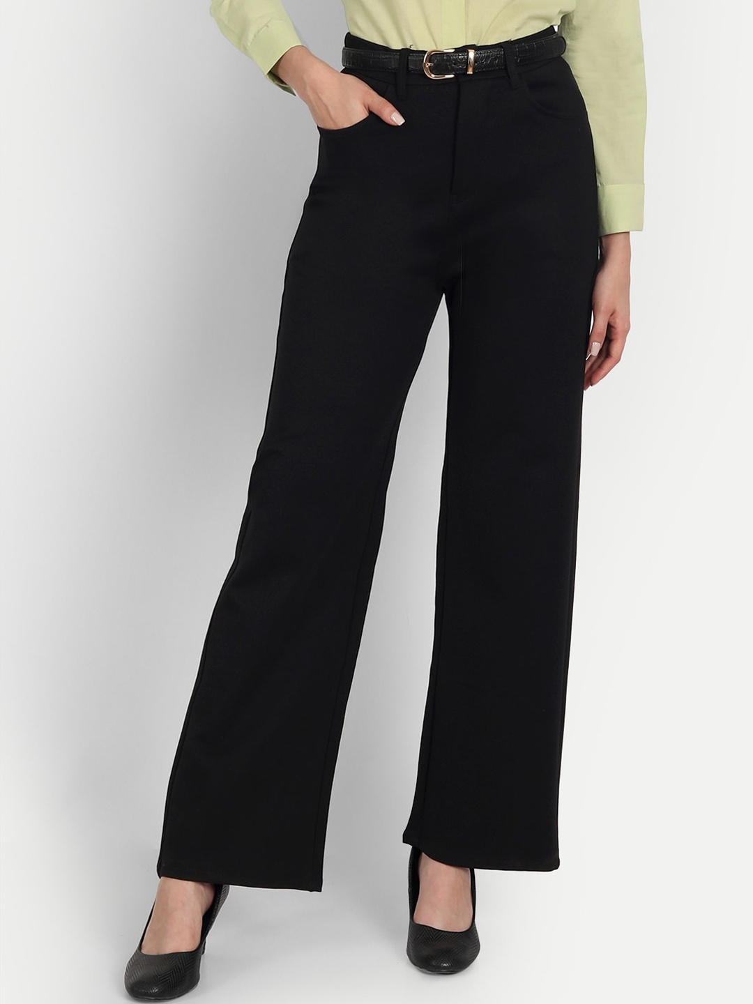 

Next One Women Smart Loose Fit High-Rise Easy Wash Formal Trousers, Black