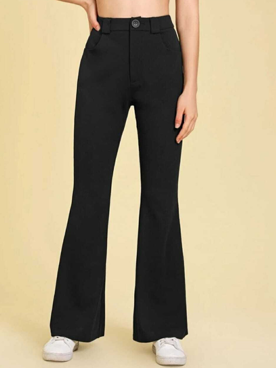 

Next One Women Smart Flared High-Rise Easy Wash Trousers, Black