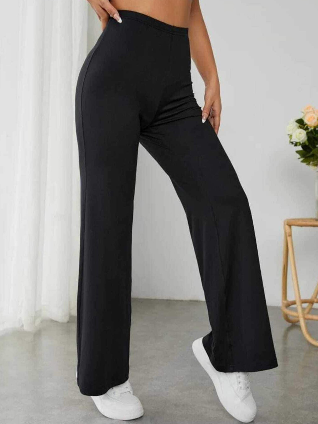 

Next One Women Relaxed Straight Leg Loose Fit High-Rise Easy Wash Parallel Trousers, Black