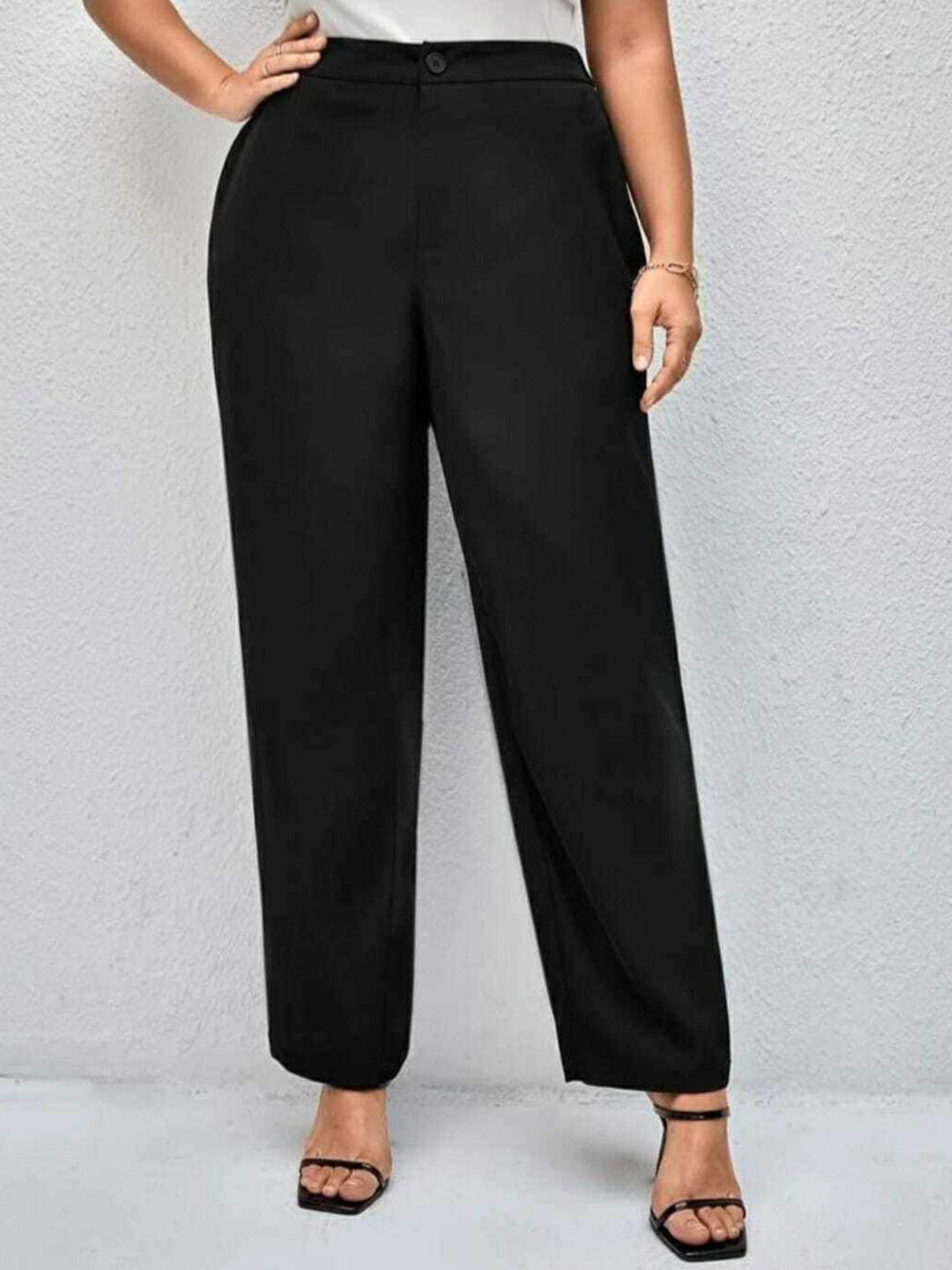 

Next One Relaxed Straight Leg Slim Fit High-Rise Easy Wash Stretchable Formal Trousers, Black