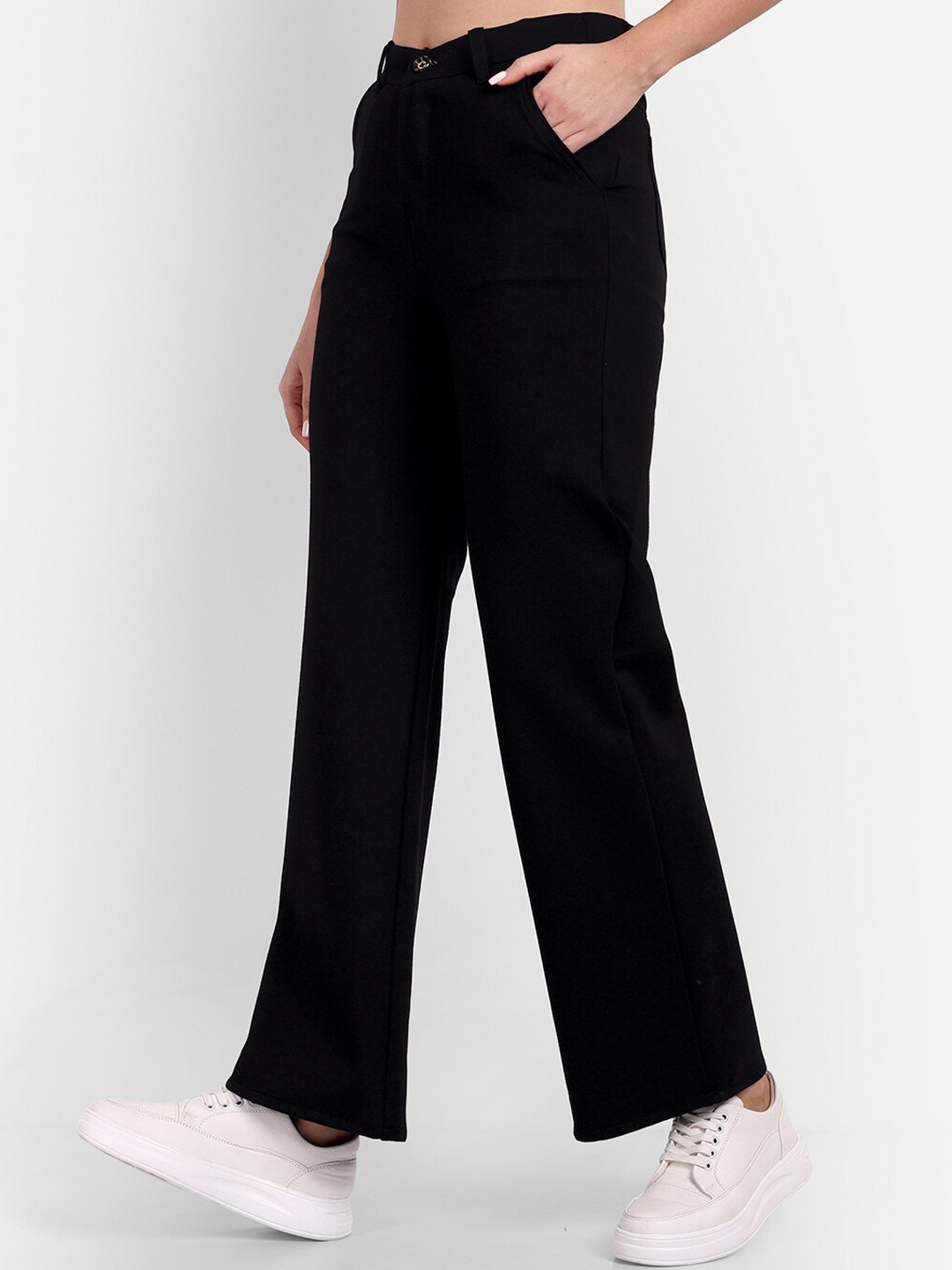 

Next One Women Relaxed Straight Leg High-Rise Easy Wash Loose Fit Parallel Trousers, Black