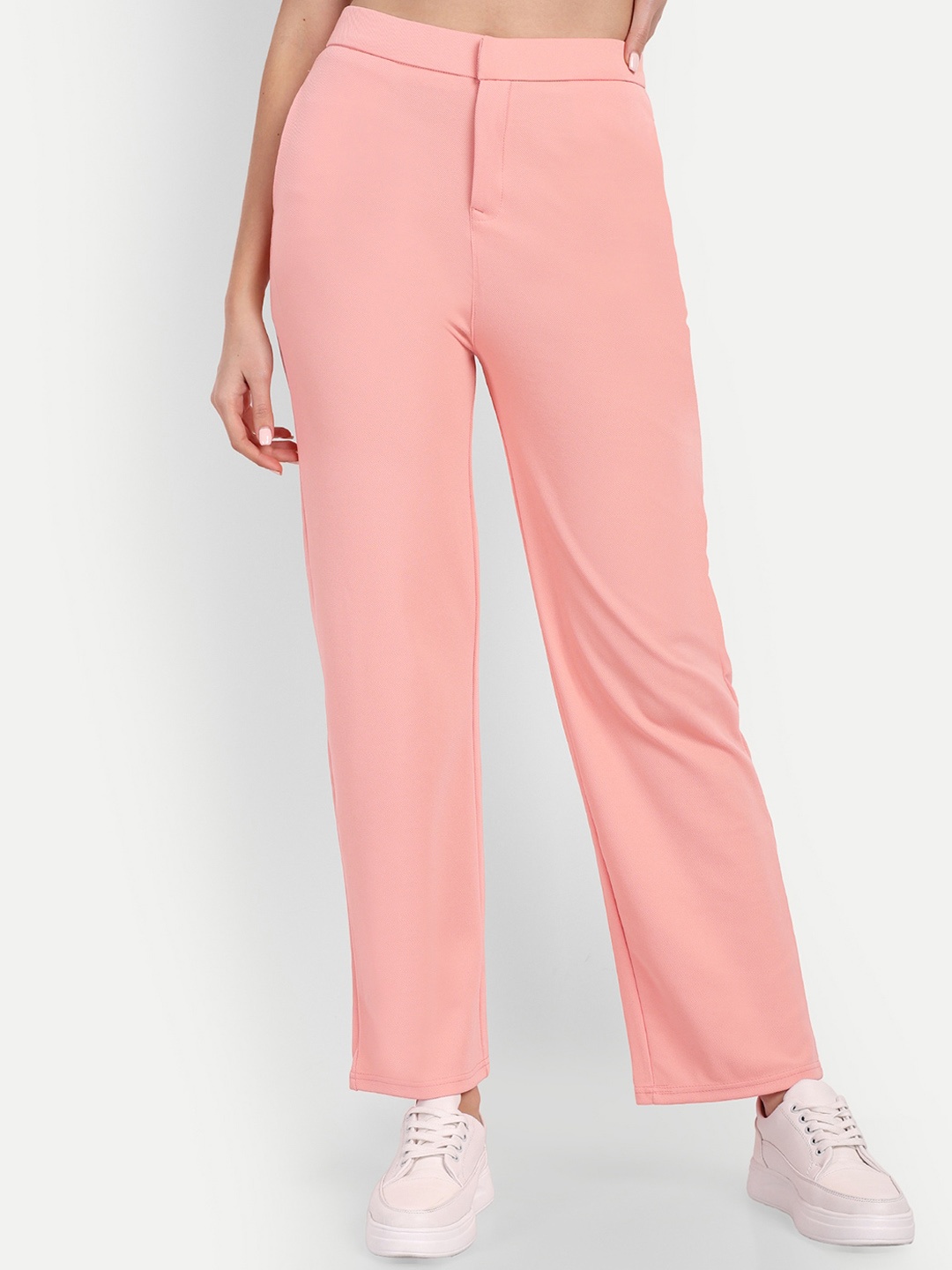 

Next One Women Relaxed Straight Leg Straight Fit High-Rise Easy Wash Parallel Trousers, Pink