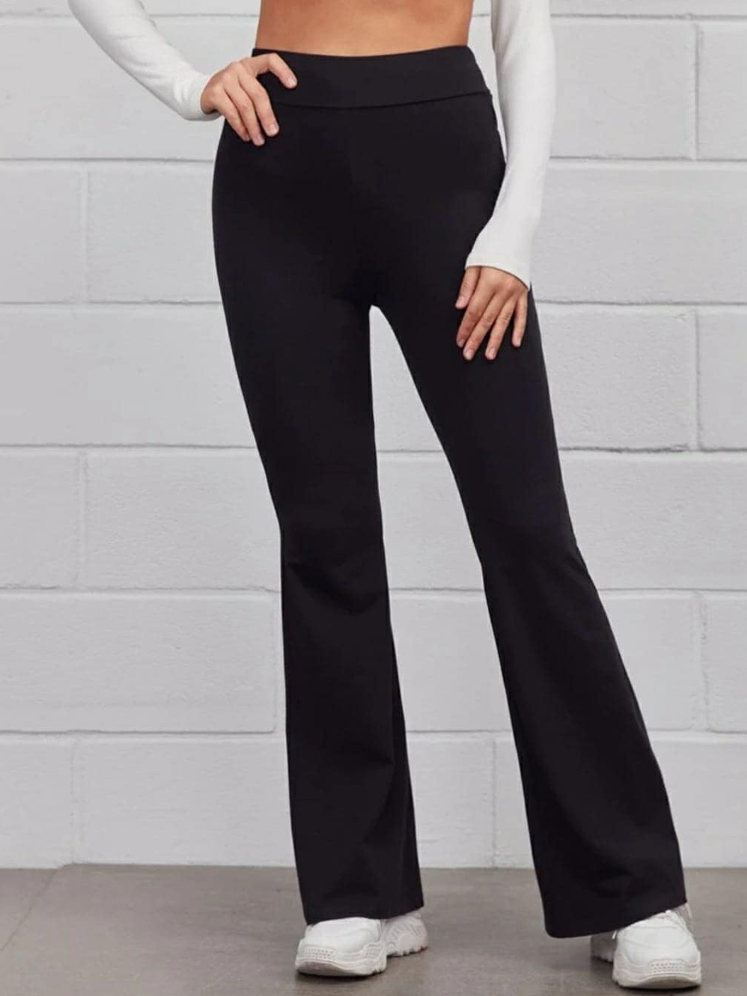 

Next One Women Relaxed Straight Leg Flared High-Rise Easy Wash Trousers, Black
