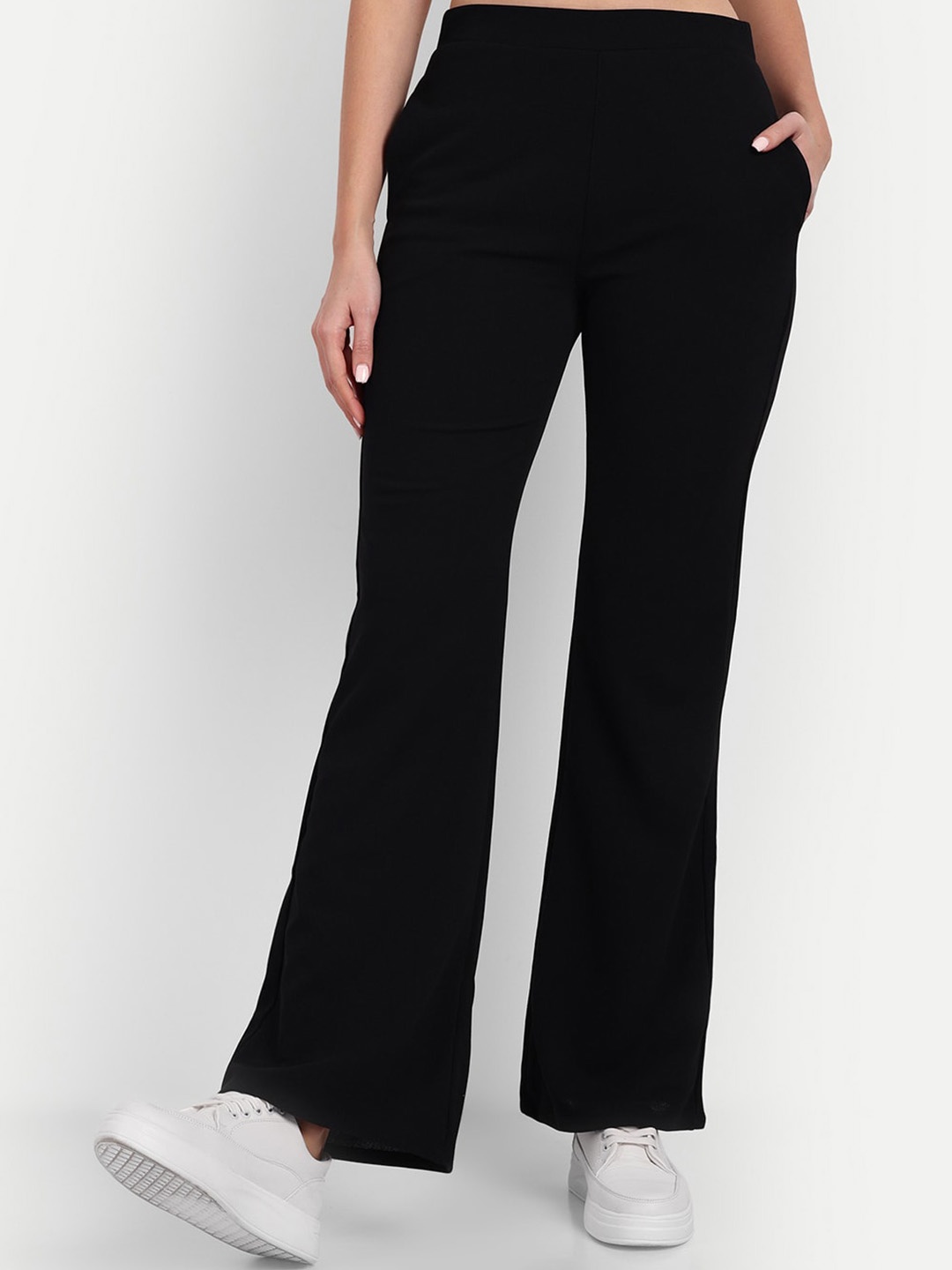 

Next One Women Non Iron Relaxed Flared High-Rise Bootcut Trousers, Black