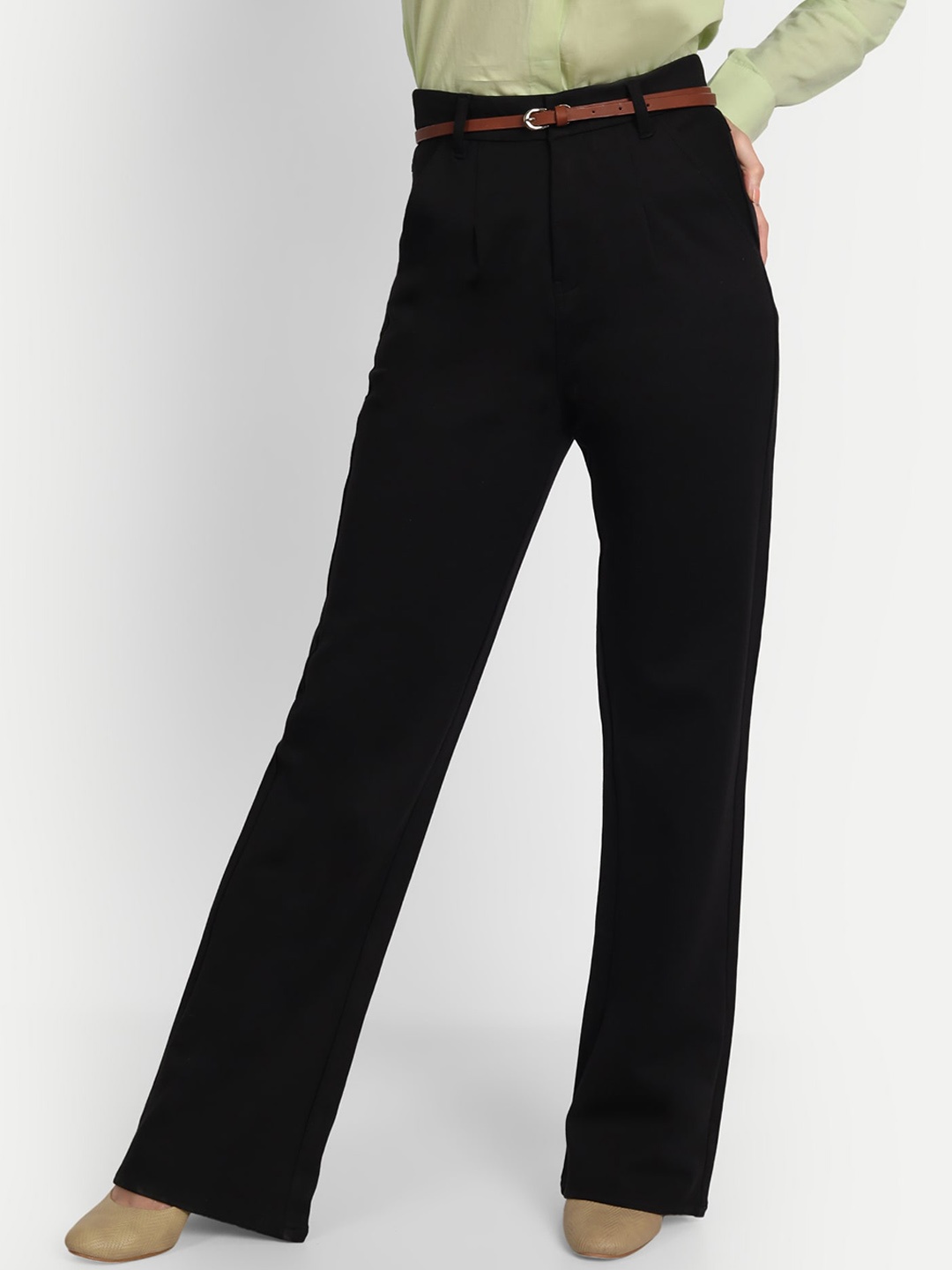 

Next One Women Relaxed Straight Leg Loose Fit High-Rise Easy Wash Trousers, Black