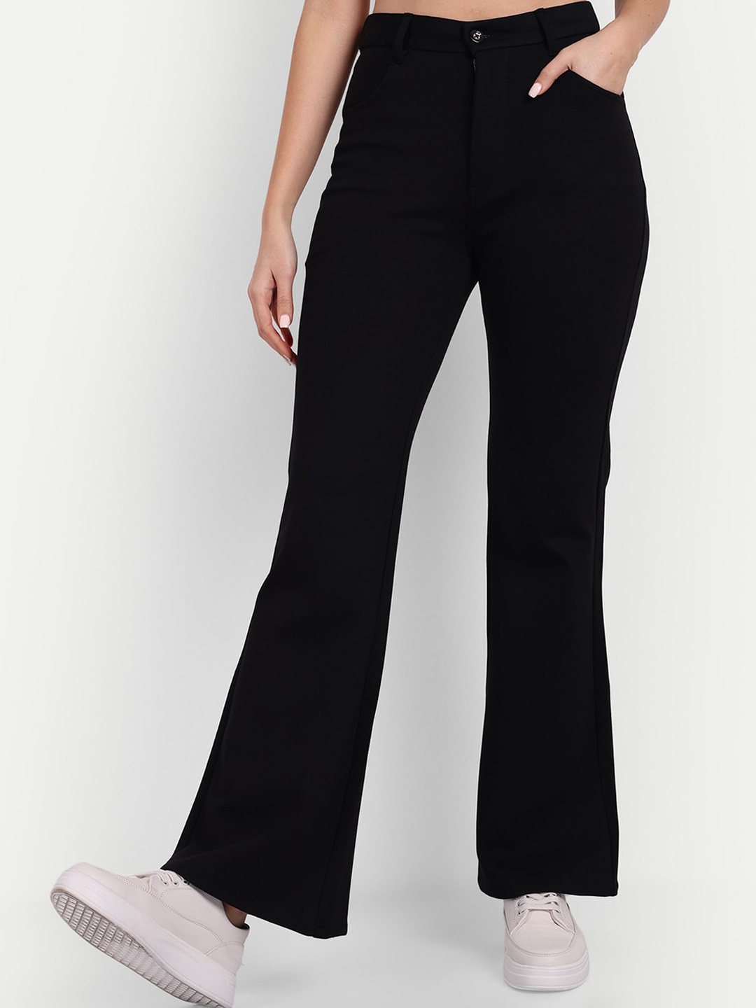 

Next One Women Relaxed Straight Leg High-Rise Easy Wash Flared Bootcut Trousers, Black