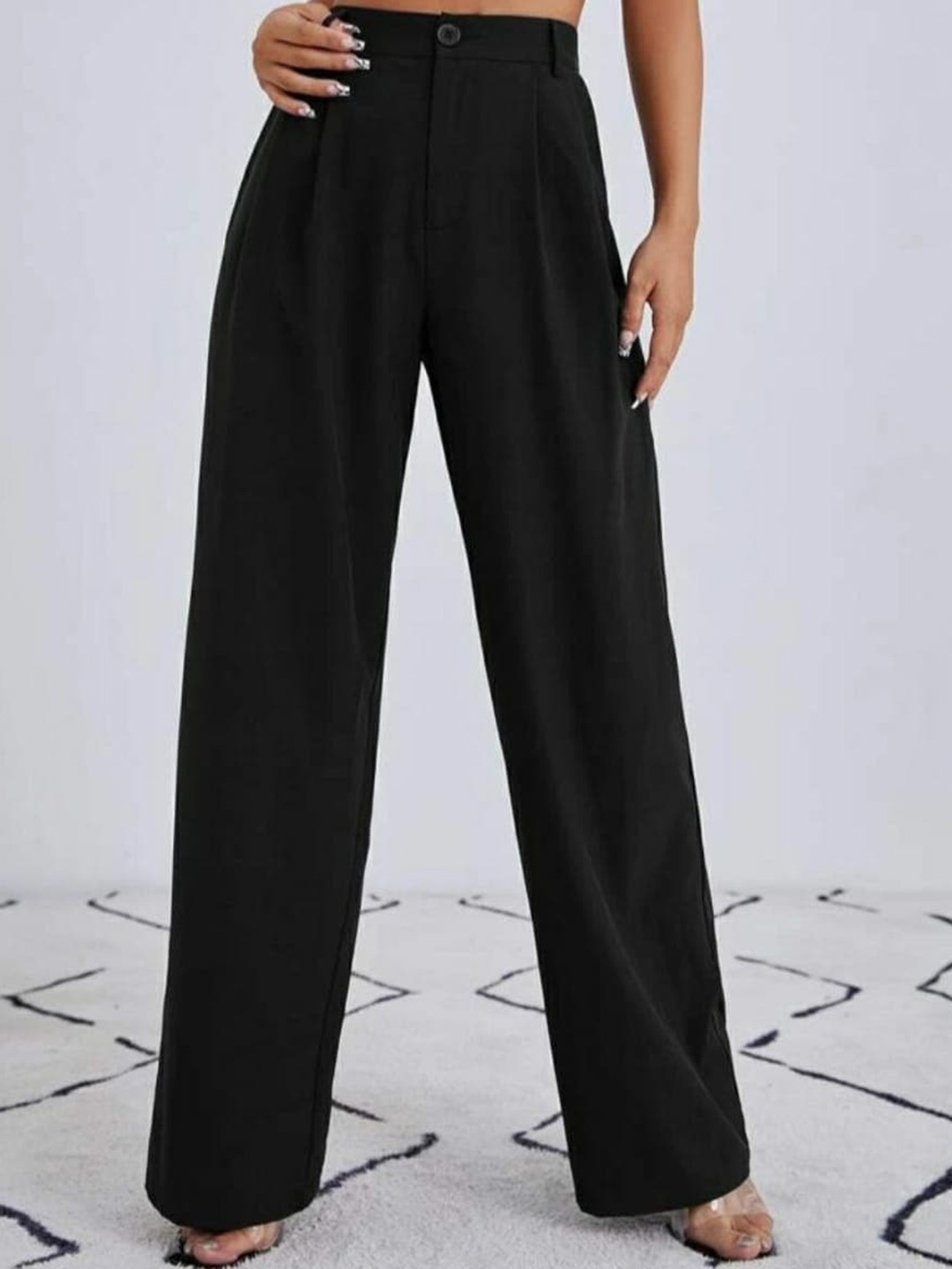 

Next One Women Relaxed Loose Fit High-Rise Easy Wash Parallel Trousers, Black