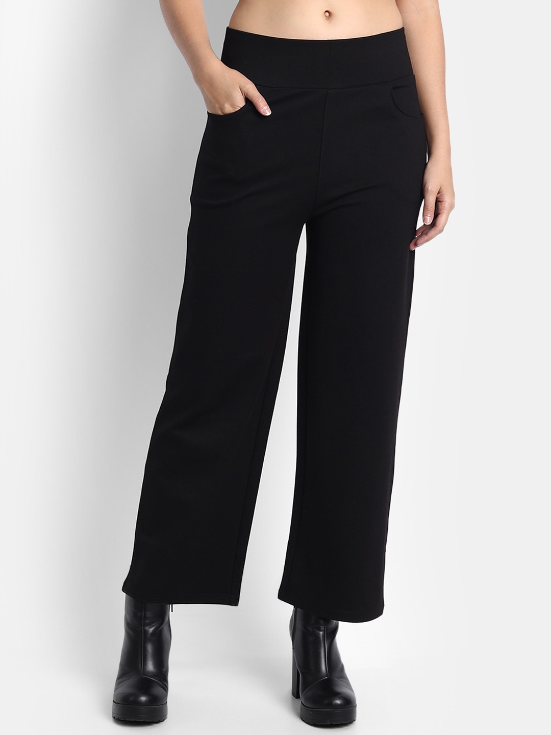 

Next One Women Relaxed Straight Fit High-Rise Easy Wash Trousers, Black