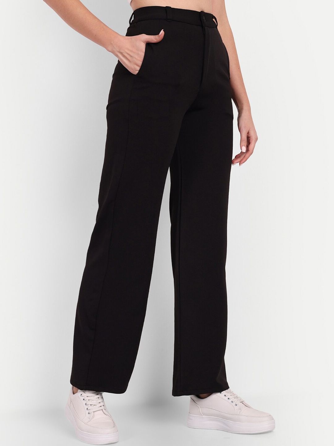 

Next One Women Smart Loose Fit High-Rise Easy Wash Trousers, Black