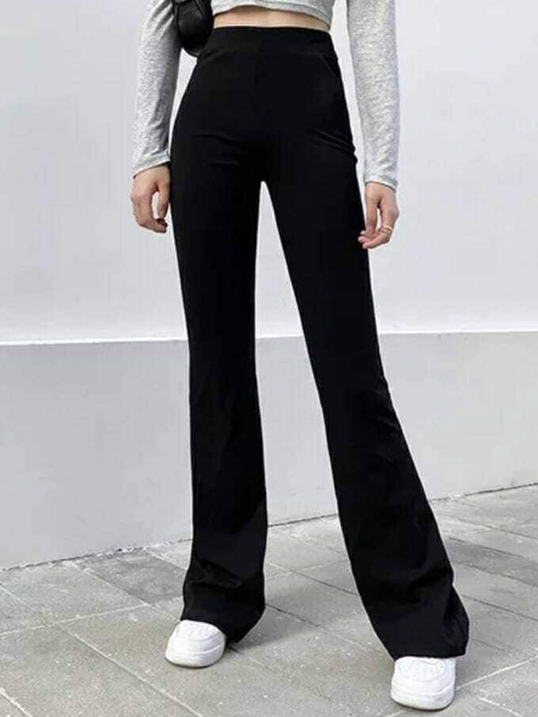 

Next One Relaxed Straight Leg Flared High-Rise Easy Wash Stretchable Bootcut Trousers, Black