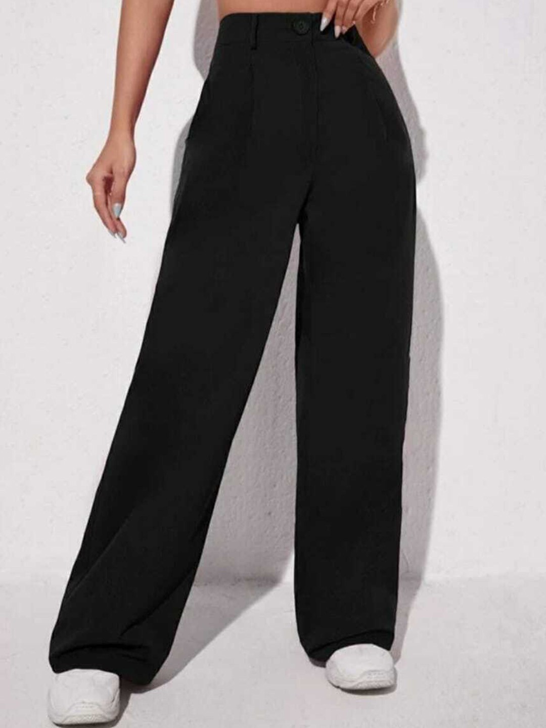 

Next One Women High-Rise Pleated Korean Trousers, Black