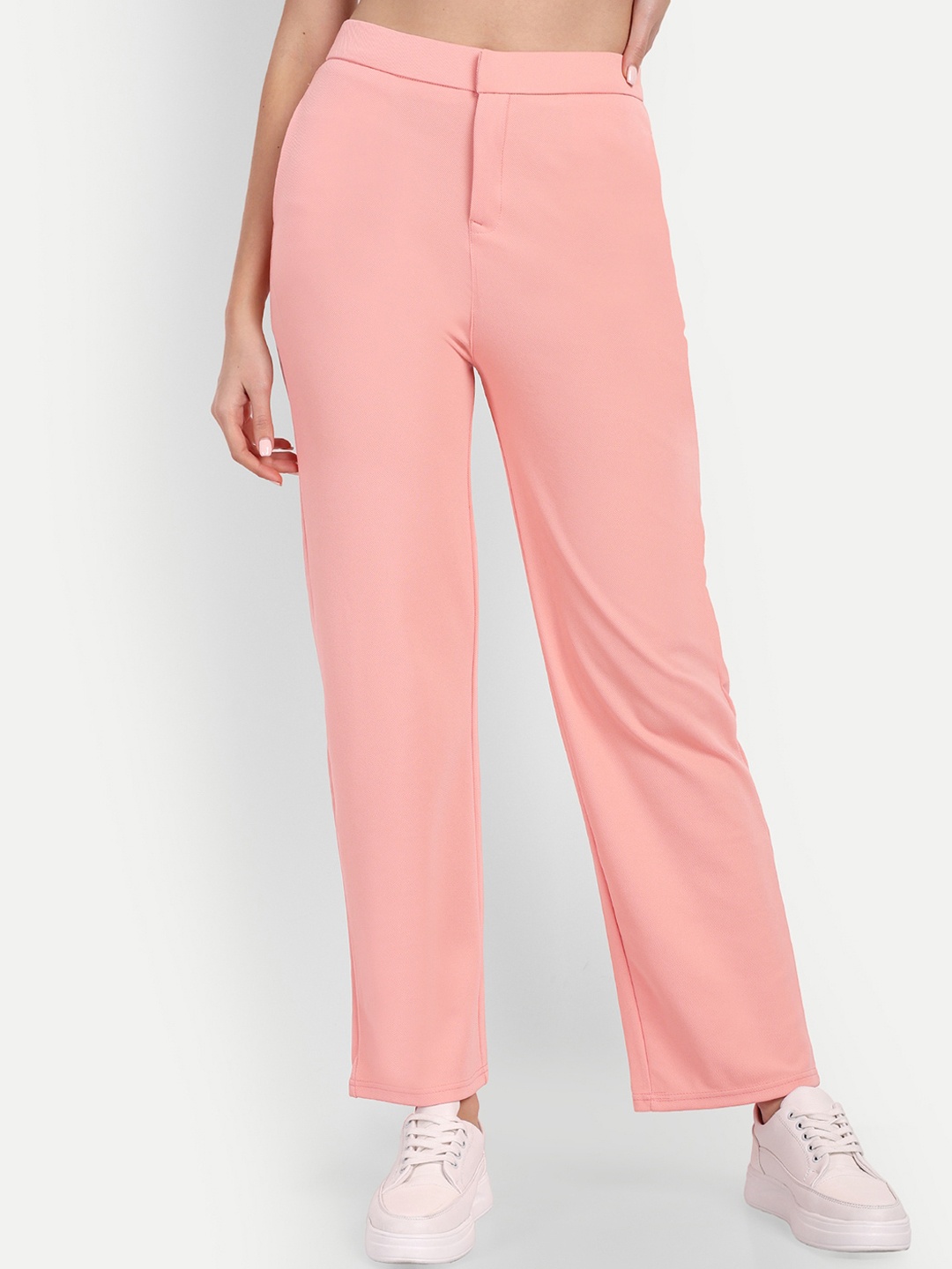 

Next One Women Relaxed Straight Leg Straight Fit High-Rise Parallel Trousers, Pink