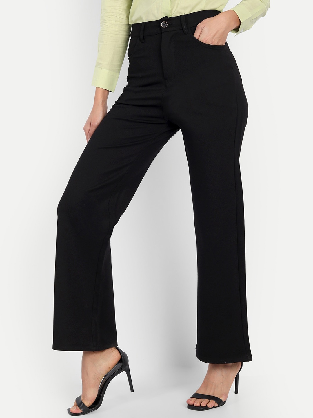 

Next One Women Smart Loose Fit High-Rise Easy Wash Formal Trousers, Black