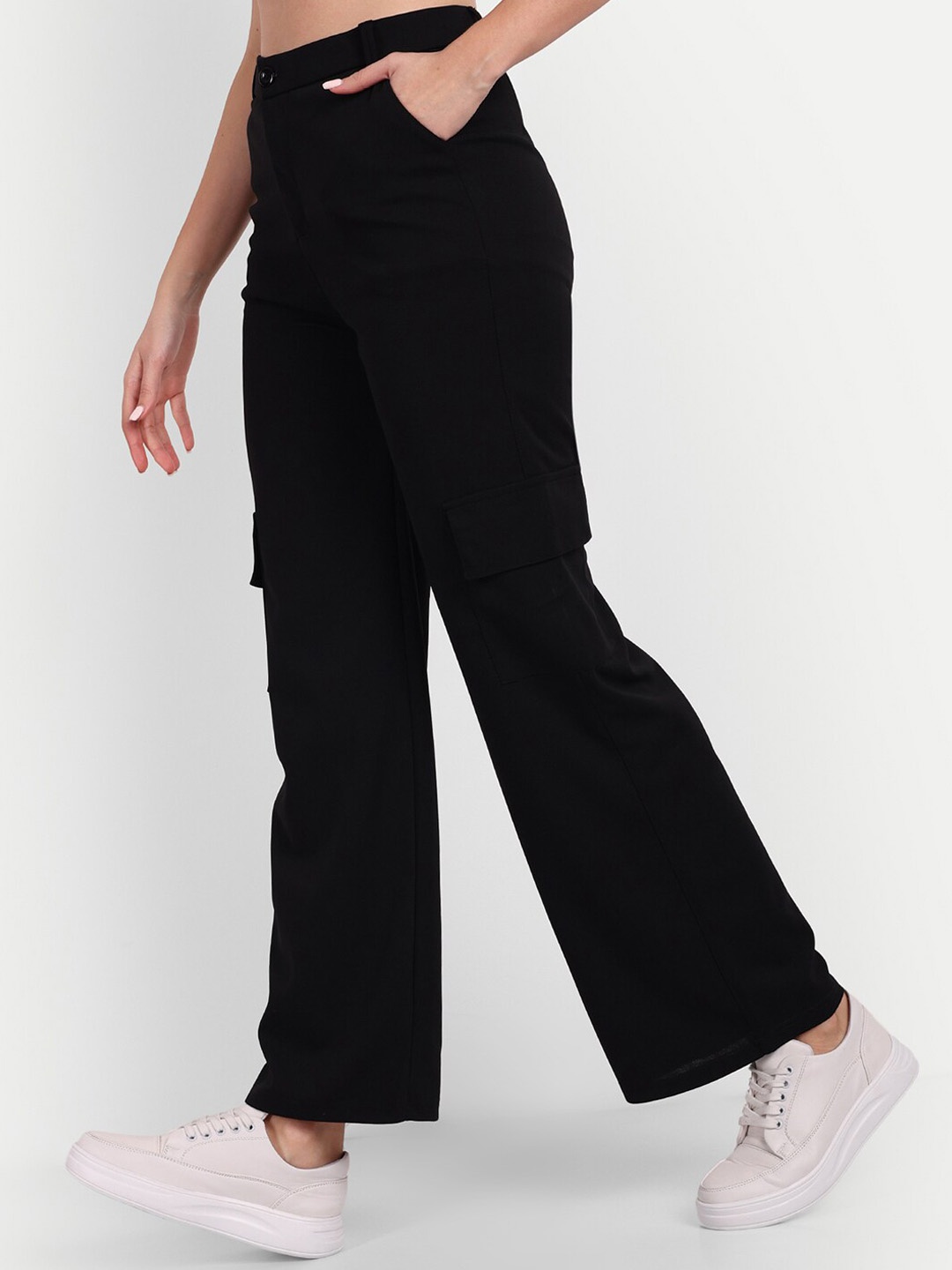 

Next One Women Relaxed Straight Leg Loose Fit High-Rise Easy Wash Trousers, Black