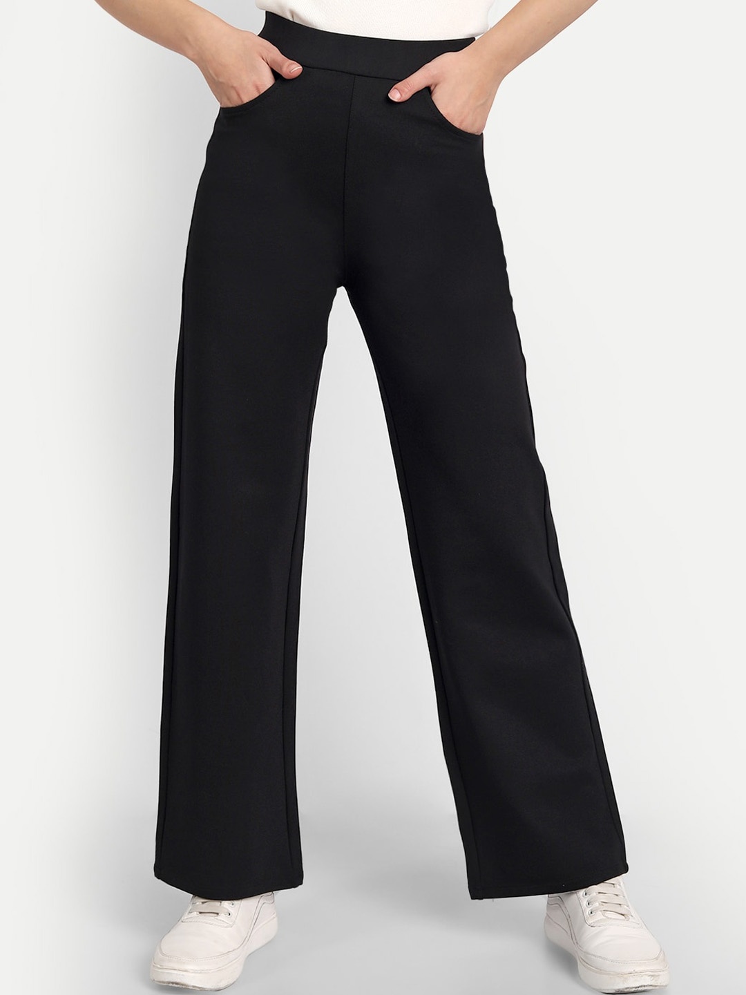 

Next One Women Black Smart Straight Fit High-Rise Easy Wash Trousers