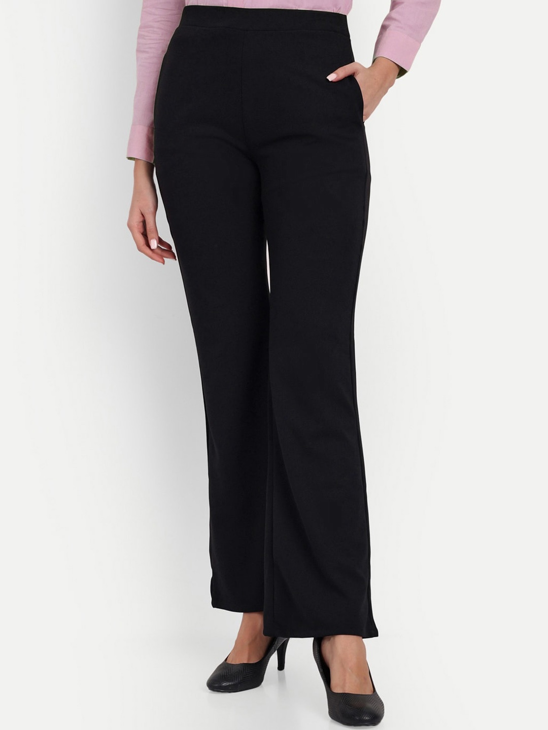 

Next One Women Relaxed Flared High-Rise Non-Iron Bootcut Trousers, Black