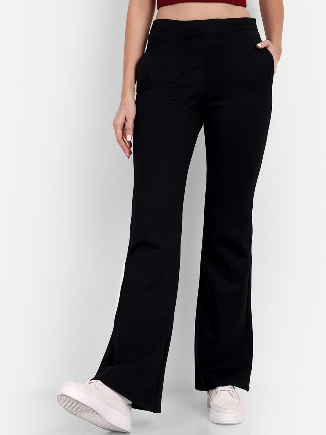 

Next One Women Smart Flared High-Rise Easy Wash Trousers, Black