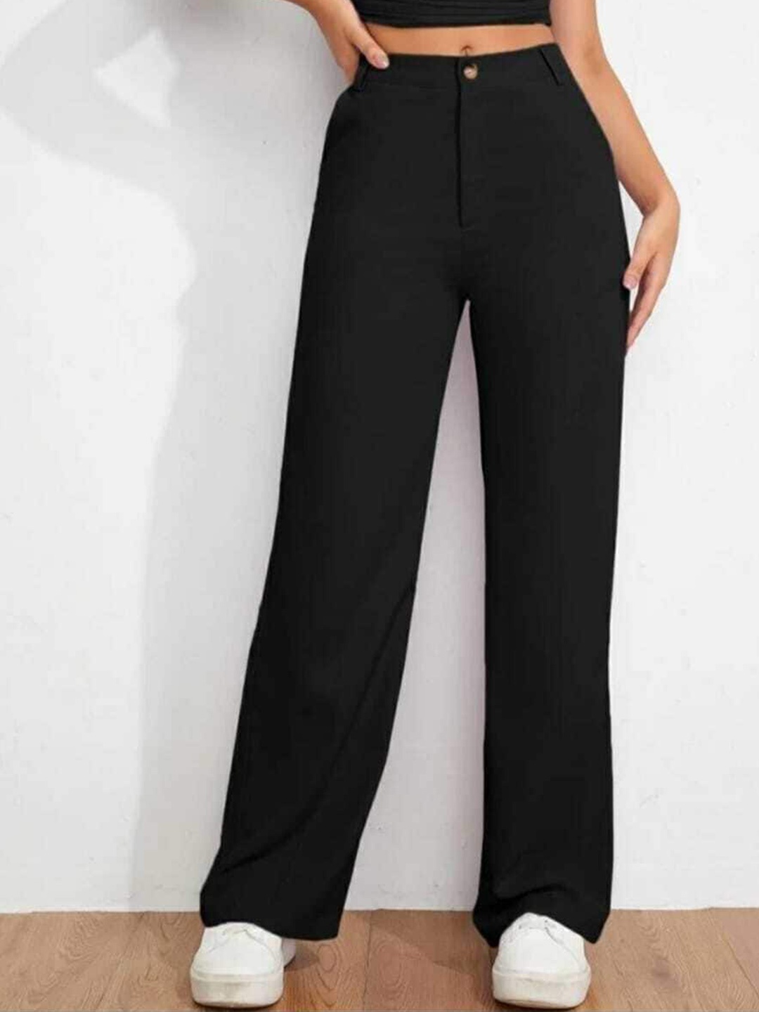 

Next One Women Smart Loose Fit High-Rise Easy Wash Trousers, Black