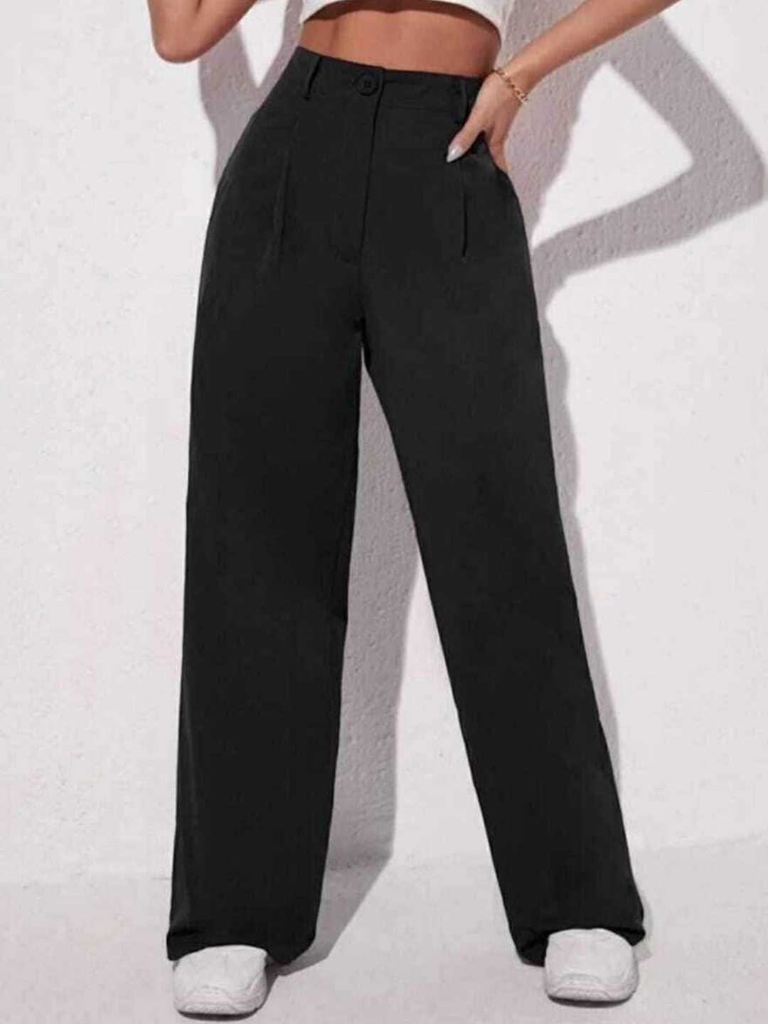 

Next One Women High-Rise Pleated Korean Trousers, Black