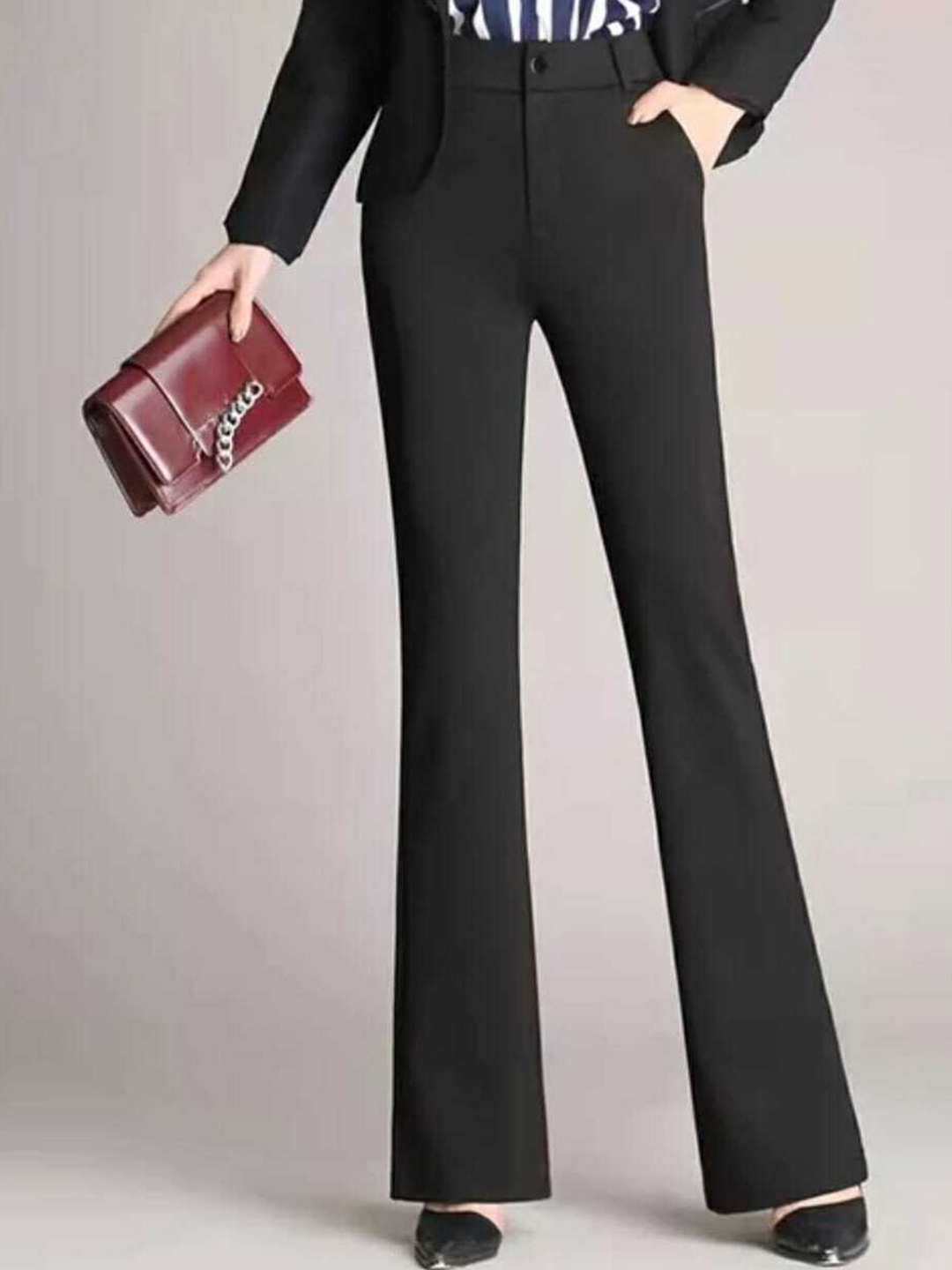 

Next One Women Smart Flared High-Rise Easy Wash Trousers, Black