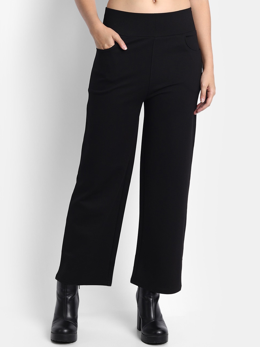 

Next One Women Smart Straight Fit High-Rise Easy Wash Trousers, Black