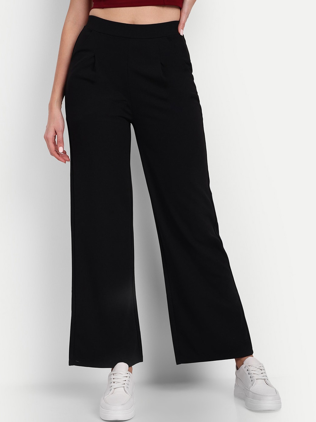 

Next One Women Tailored Loose Fit High-Rise Easy Wash Trousers, Black