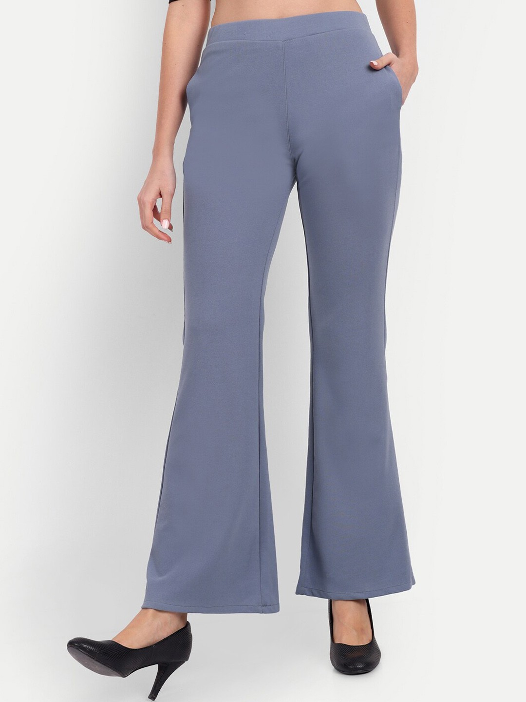 

Next One Women Relaxed Flared High-Rise Non Iron Bootcut Trousers, Grey