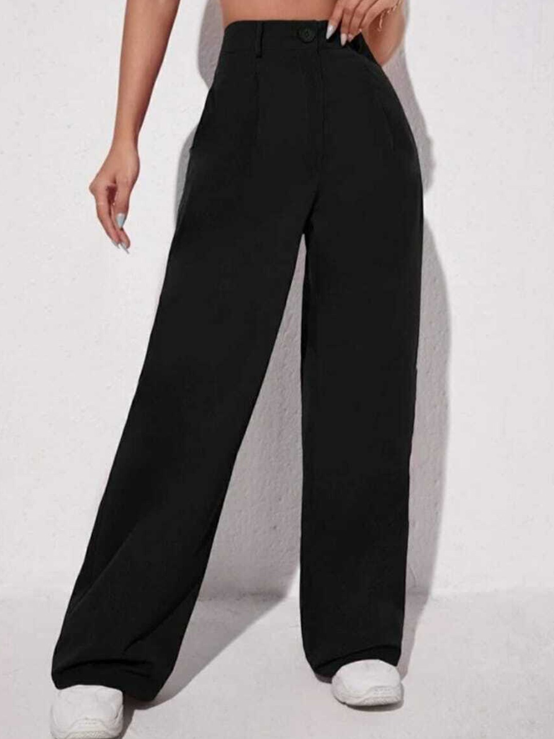 

Next One Women High-Rise Pleated Korean Trousers, Black