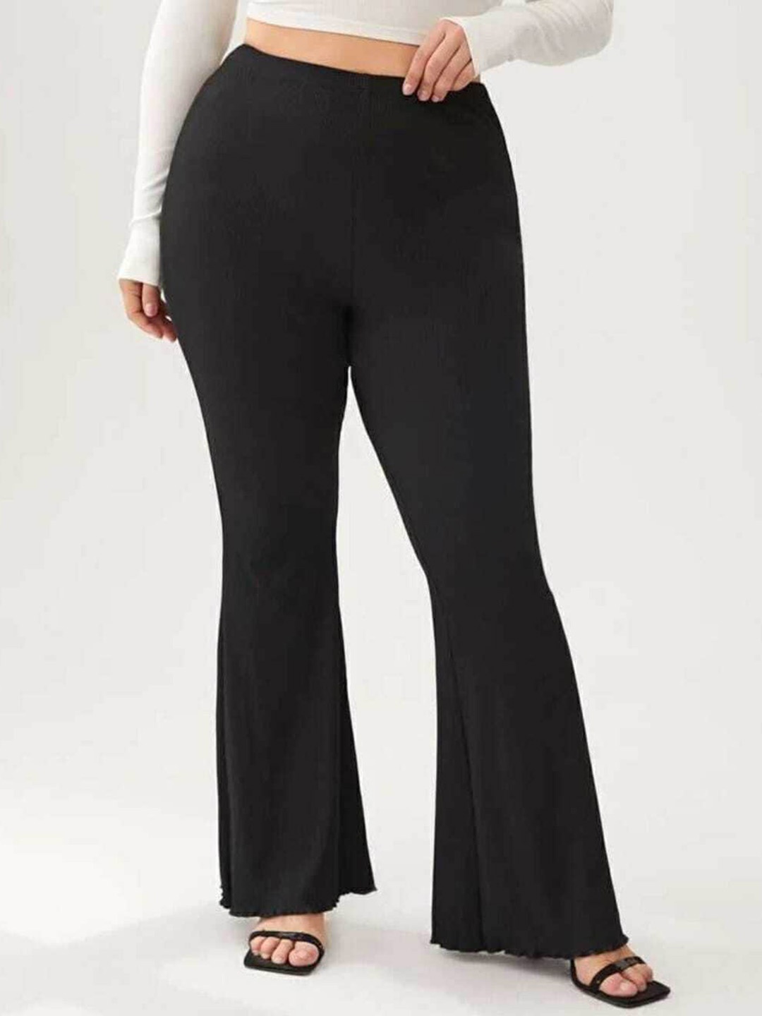 

Next One Women Relaxed Straight Leg Flared High-Rise Easy Wash Trousers, Black