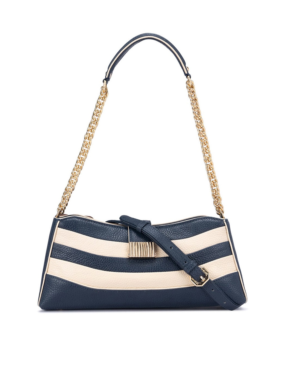 

Da Milano Striped Structured Leather Shoulder Bag, Blue