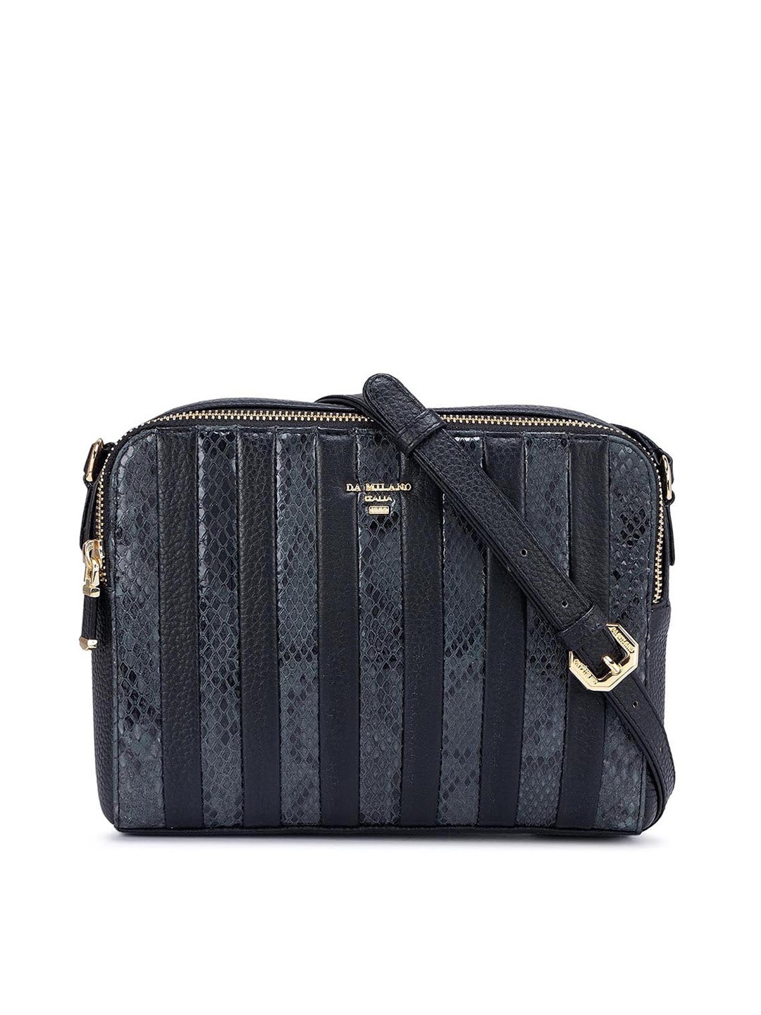 

Da Milano Textured Structured Leather Sling Bag, Black