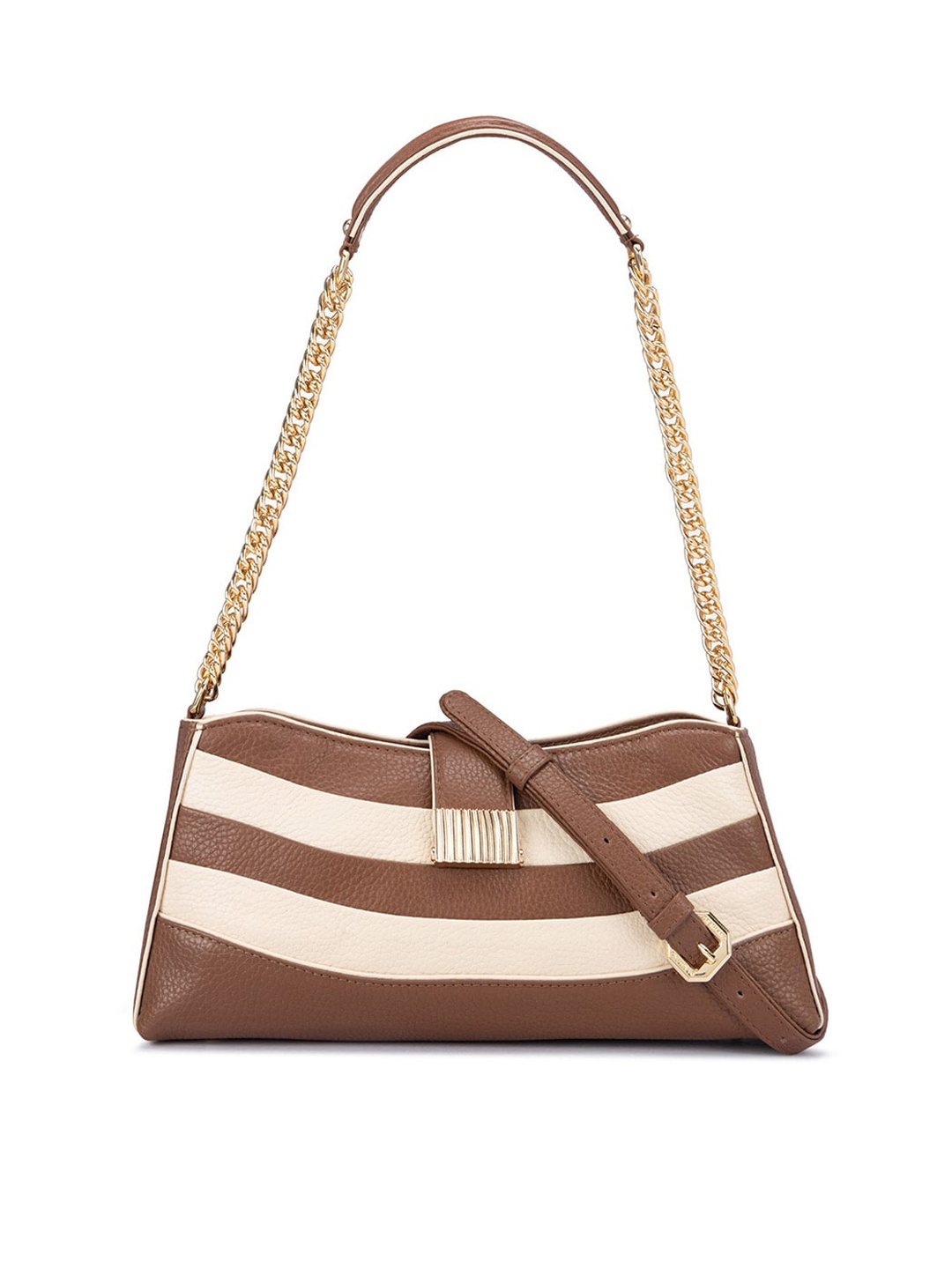 

Da Milano Striped Leather Structured Shoulder Bag, Brown