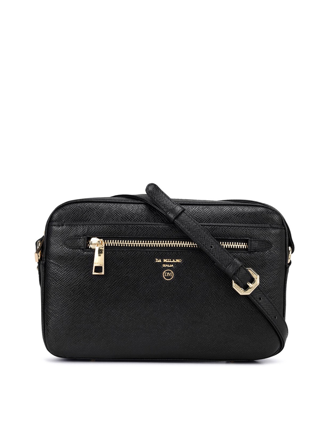 

Da Milano Leather Structured Sling Bag, Black