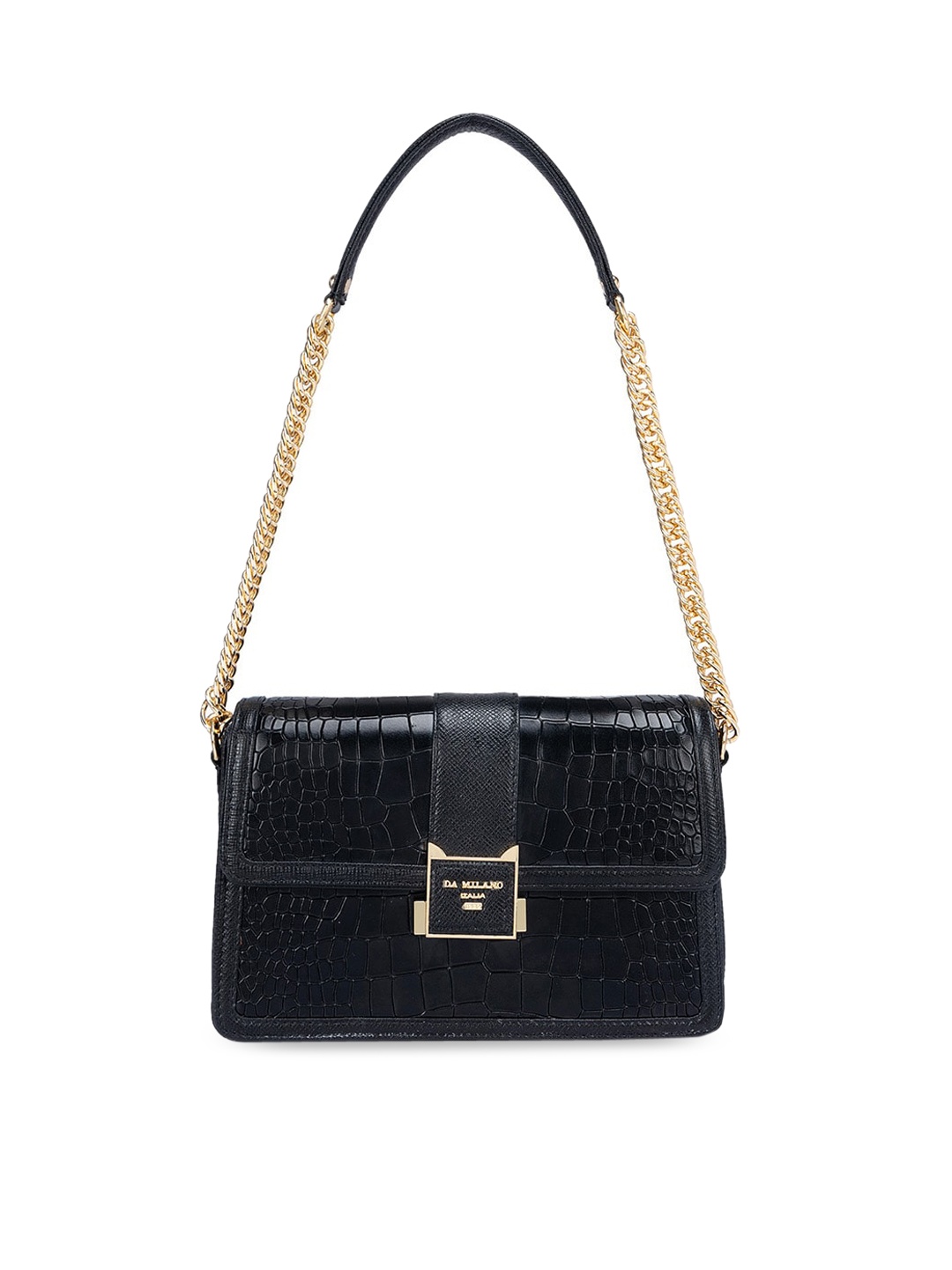 

Da Milano Black Textured Leather Structured Shoulder Bag
