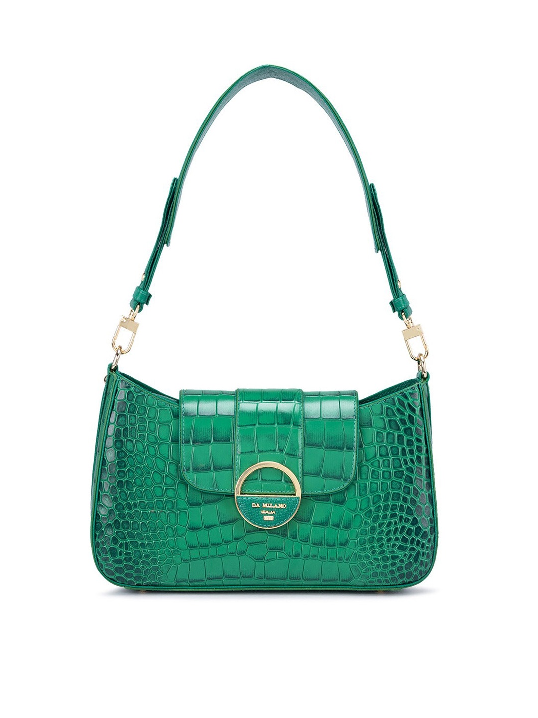 

Da Milano Blue Textured Leather Structured Shoulder Bag, Green