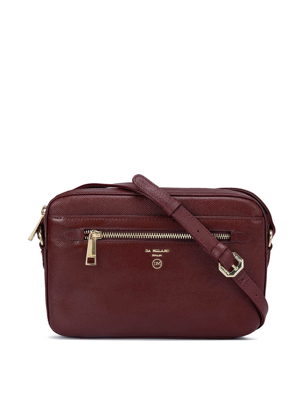 

Da Milano Textured Leather Structured Sling Bag, Maroon
