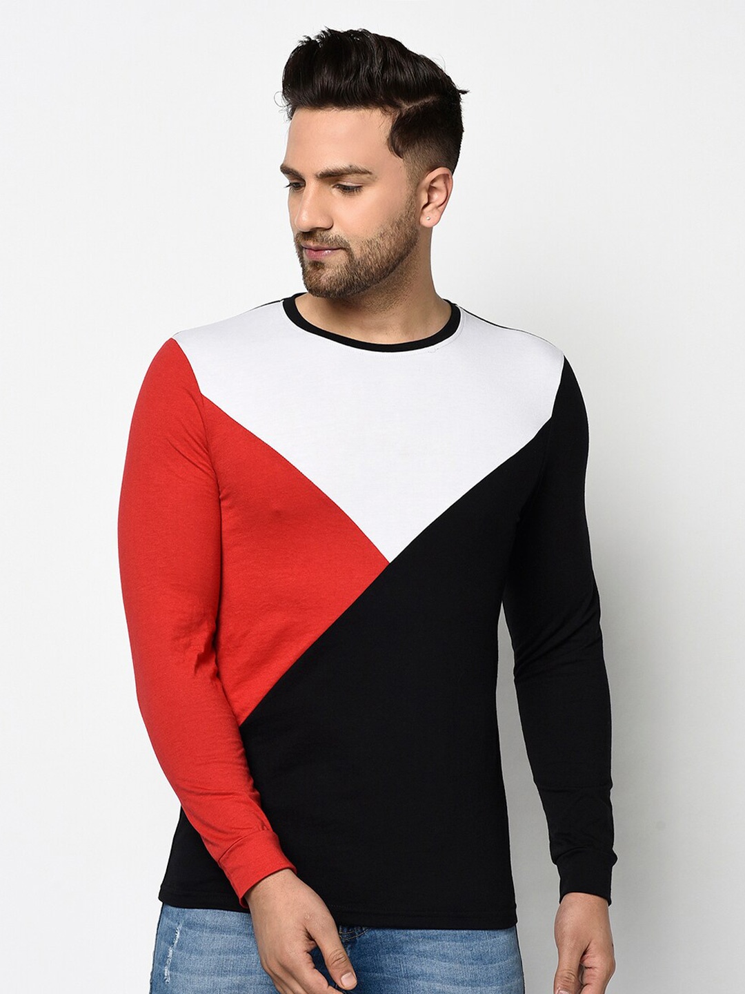 

GLITO Men Colourblocked Cotton T-shirt, Black