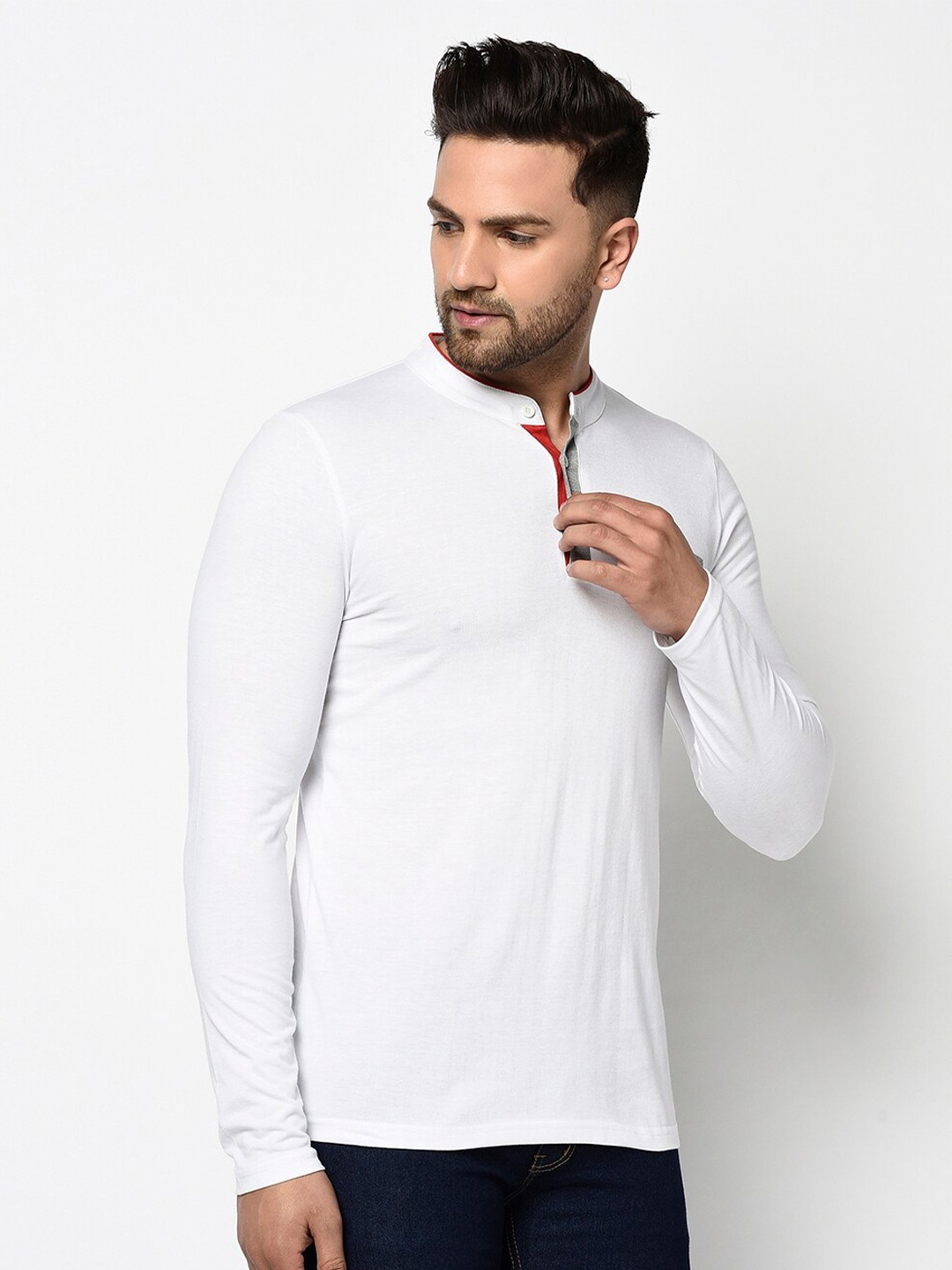 

GLITO Mandarin Collar Cotton T-shirt, White