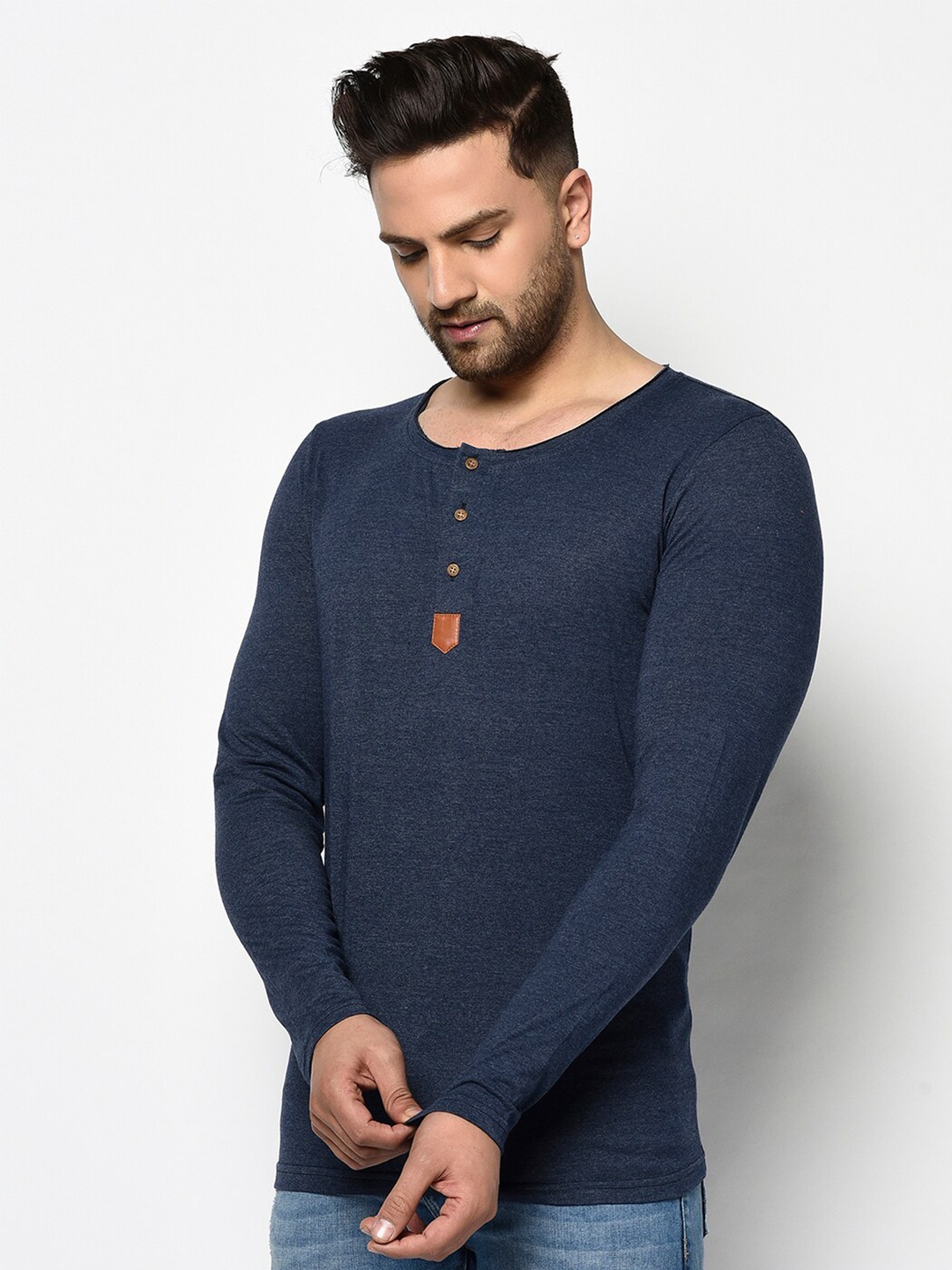

GLITO Round Neck Regular Fit Cotton T-shirt, Navy blue
