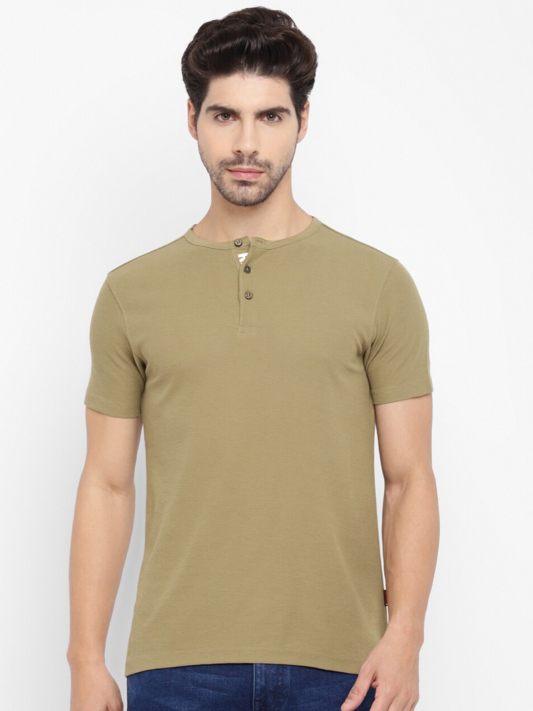 

Red Chief Henley Neck Cotton T-Shirt, Olive