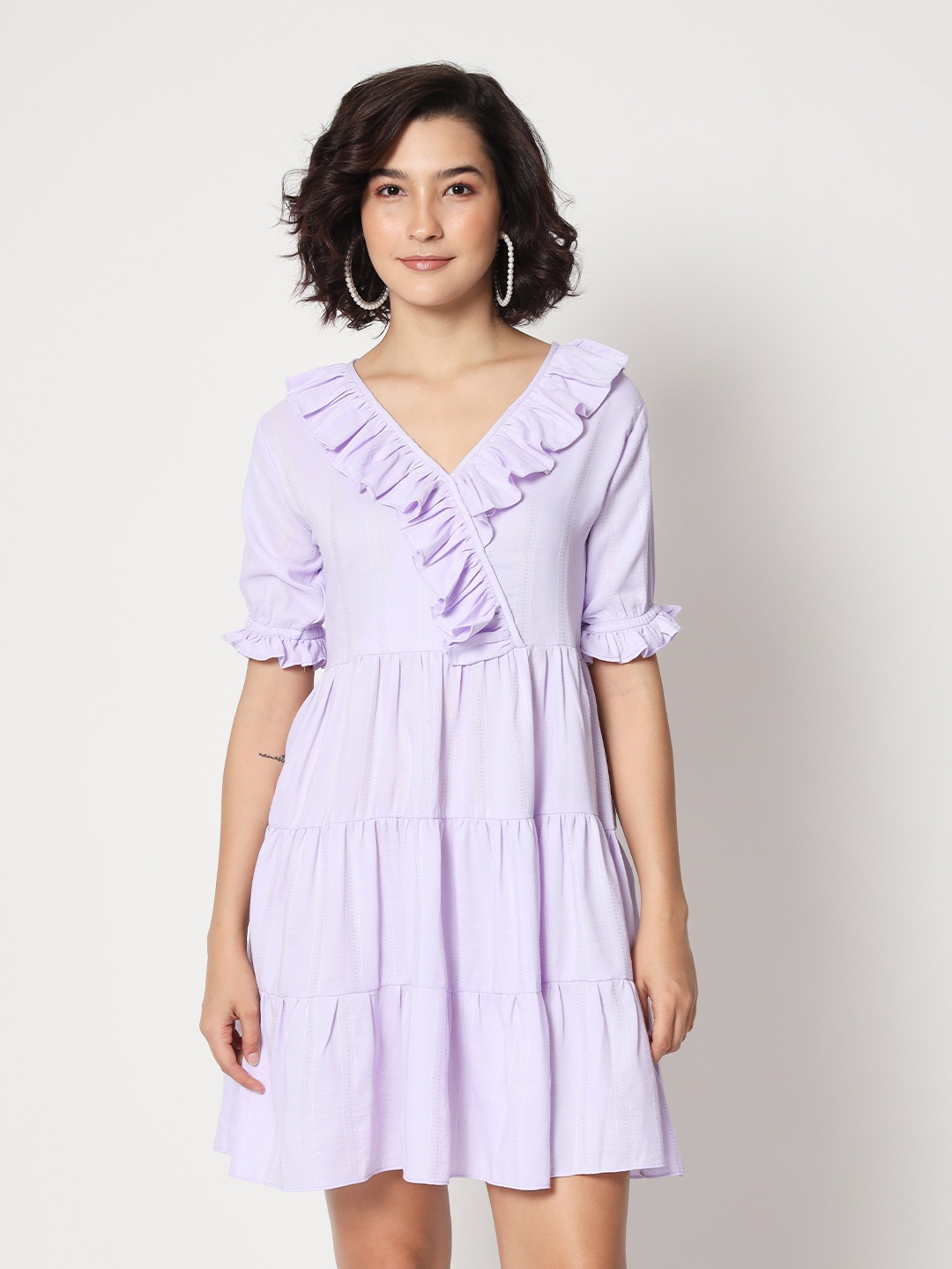 

KALINI Ruffles Tiered V-Neck Fit & Flare Dress, Lavender